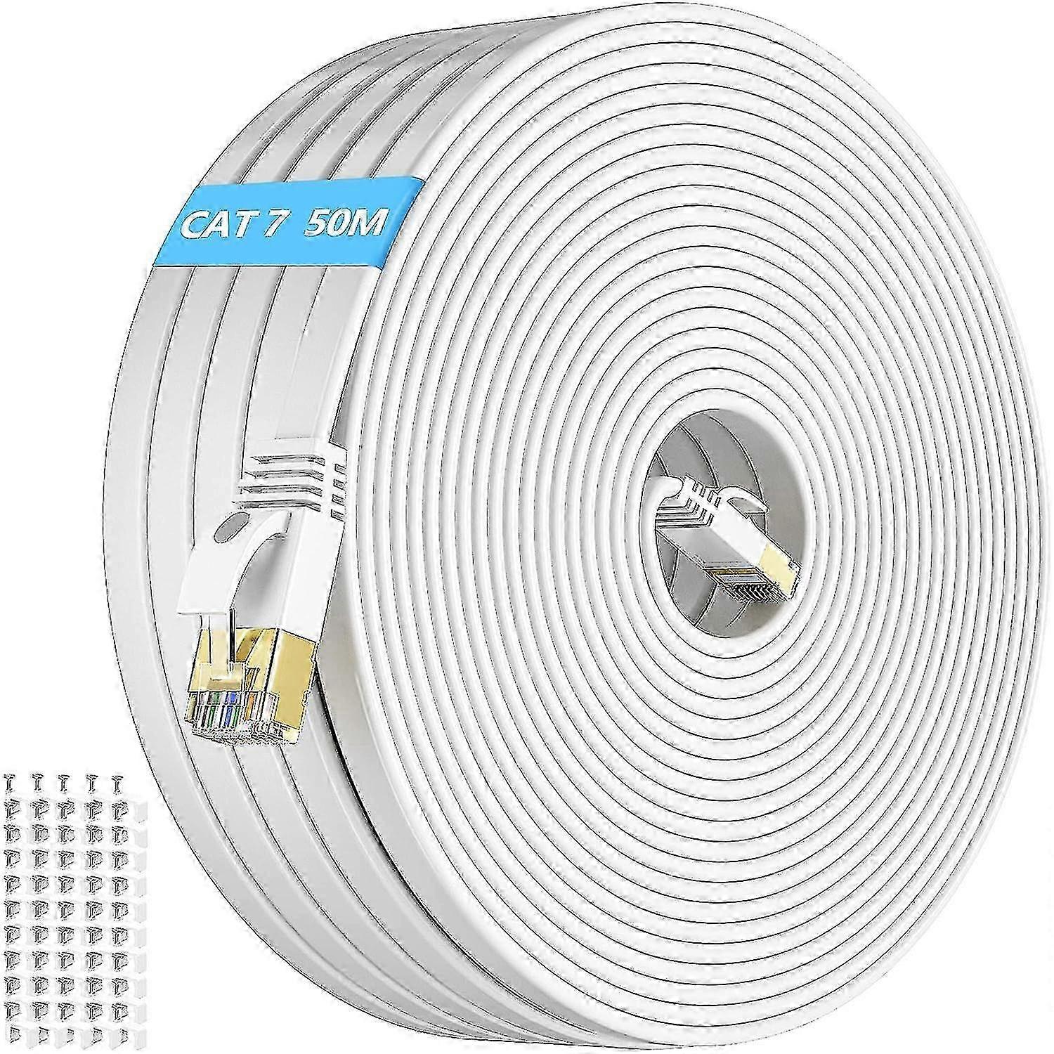 50m Cat 7 Flat Ethernet Cable High Speed Shielded Network Cable White