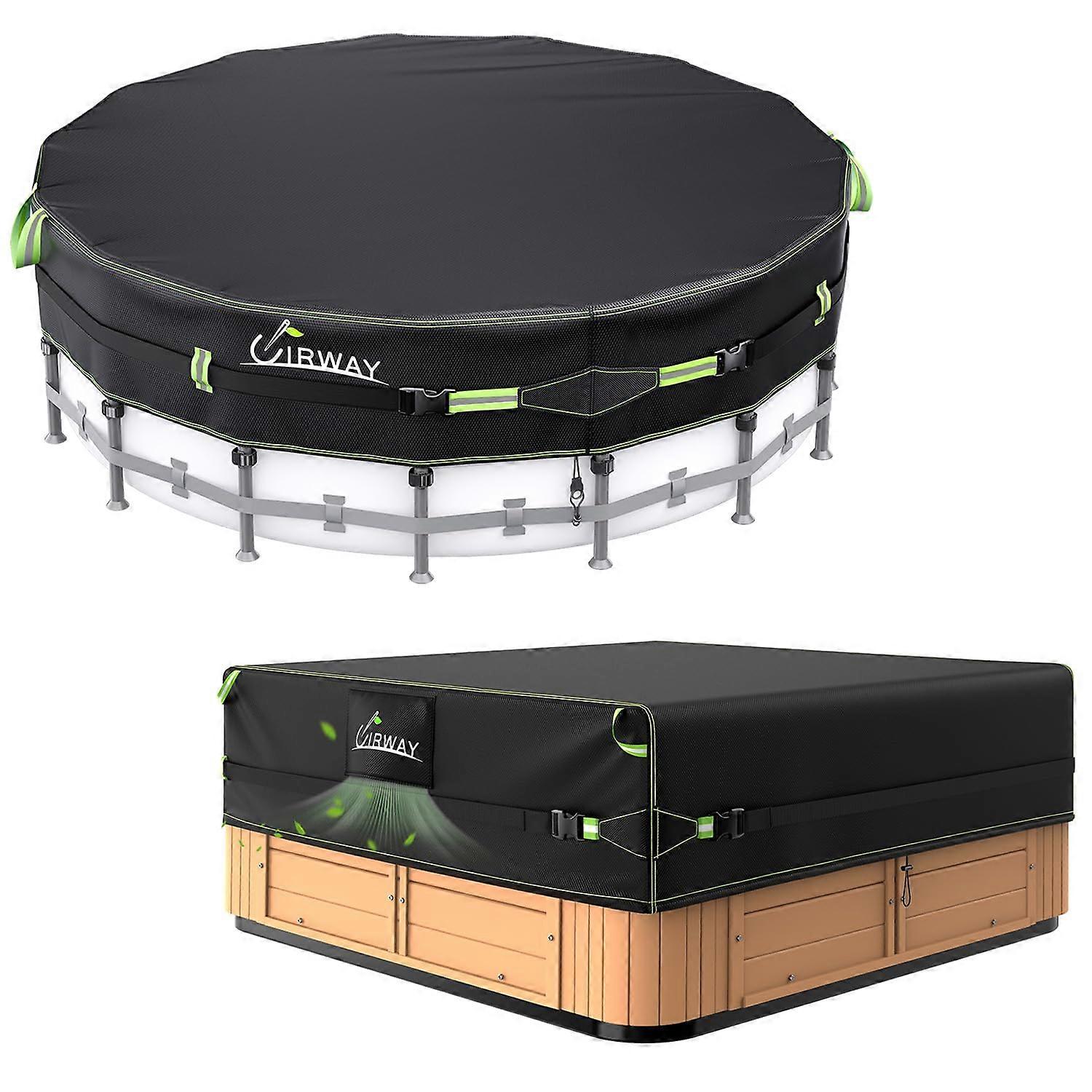 24FT Above Ground Pool Cover and Rectangular Hot Tub Cover, UVResistant, Windproof, Easy Install