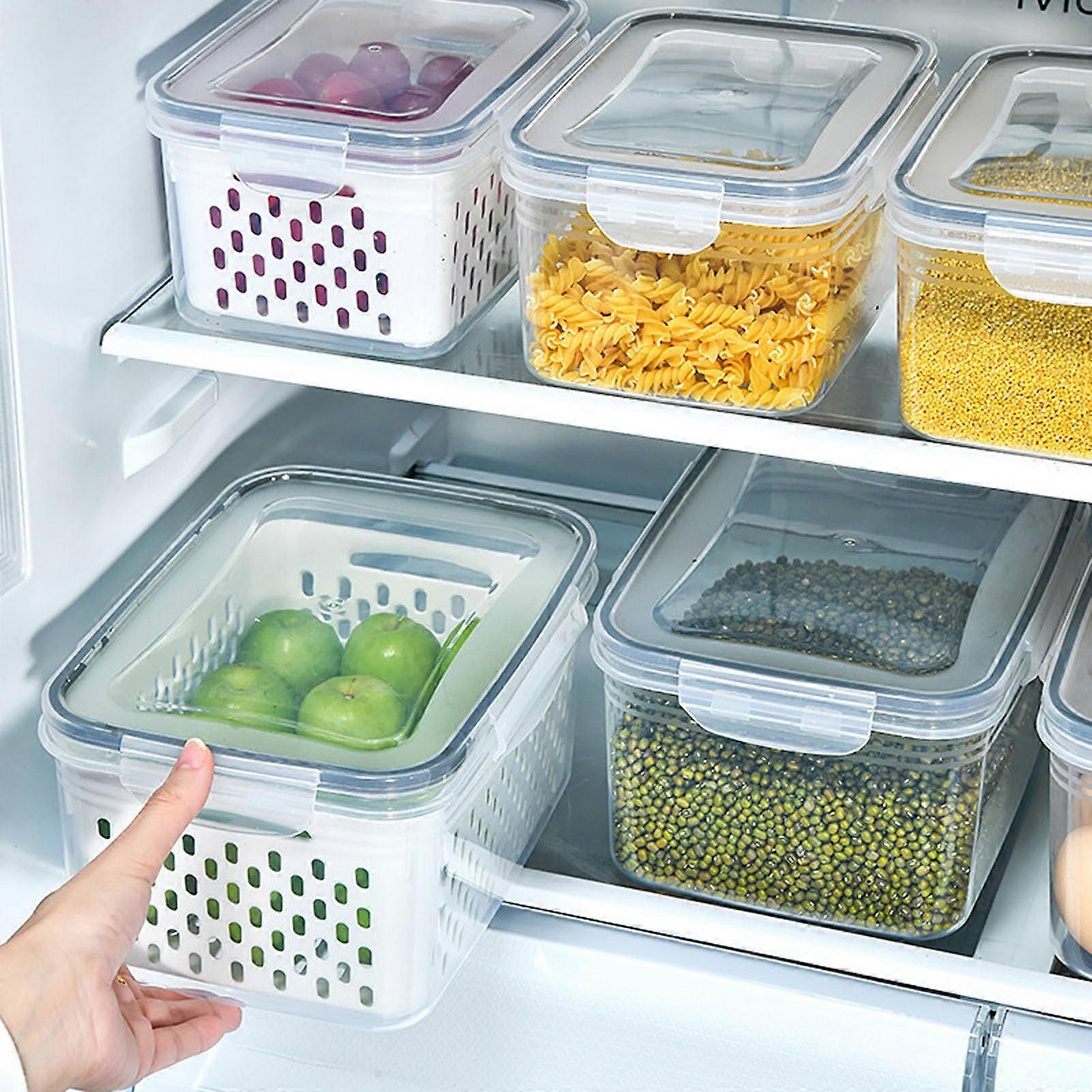 3-in-1 Stackable Fruit & Veggie Storage Containers with Lids, Compatible with Refrigerators