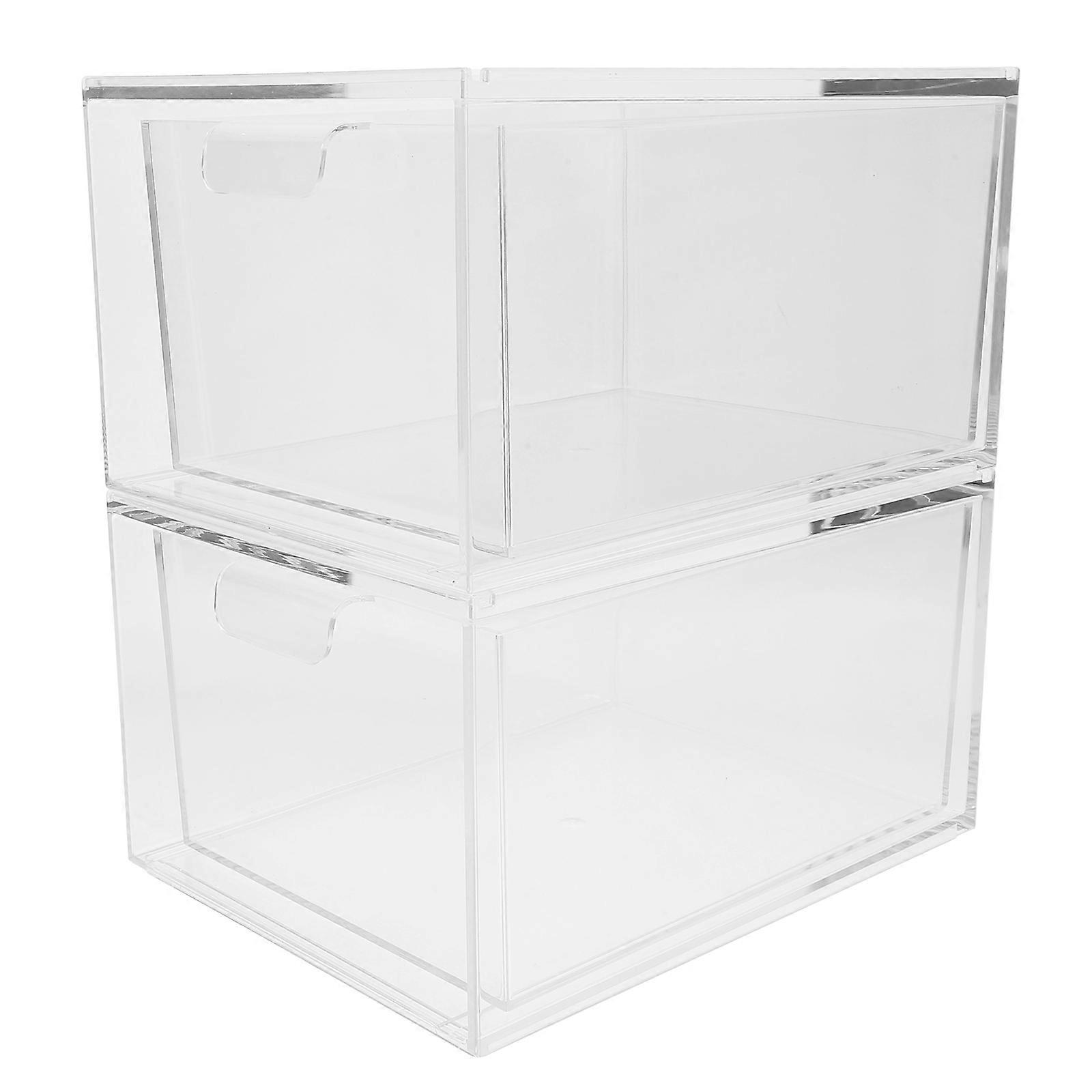 Desk Organizer Storage Box for Storage 2Pcs Stackable Transparent Drawers