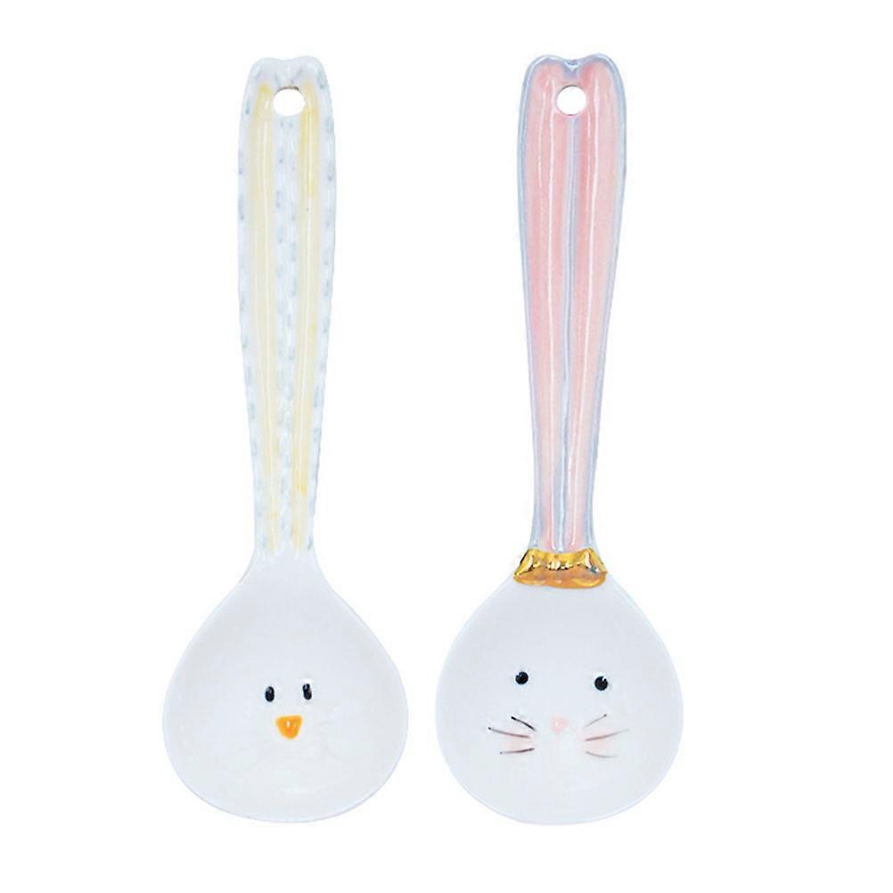 Ceramic Spoon Coffee Spoon for Home Use 2Pcs Practical Set
