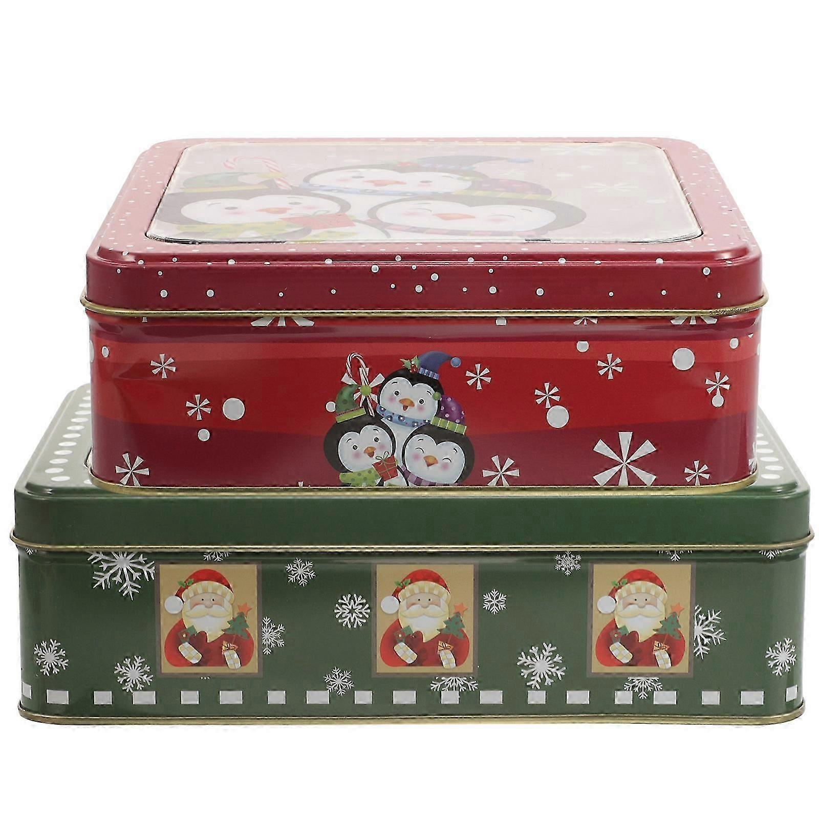 Xmas Candy Boxes Iron Baking Storage Boxes for Storage 2Pcs Red