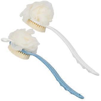 Confezione da 2 scrubber posteriore per doccia, spazzola per il corpo da bagno KATEA con setole e luffa, luffa su un bastone Rondella posteriore Spugna a rete manico lungo Corpo esfoliante