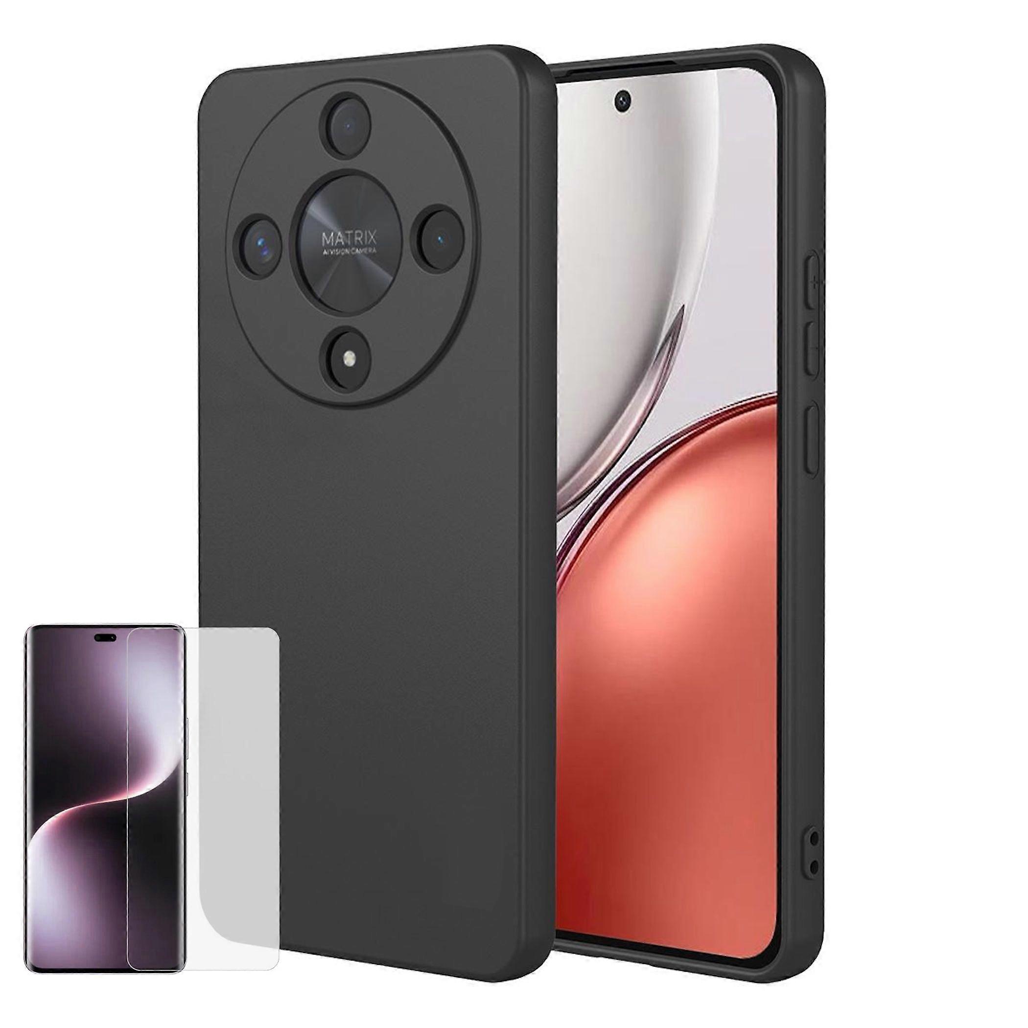 Phone Case + Screen Protector for Honor Magic 8 Lite 9H TPU Cover Set Bundle Black