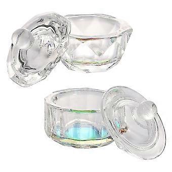 2 piezas de uñas Nail Art Glass Crystal Cups Manicuras Liquid Powder Glass Crystal Cups con tapas para salón de uñas (transparente, 1 pieza octágono, 1 pieza 12 polígonos)