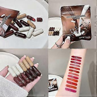 Mini Batom em Cápsula de Chocolate, Matte e Brilhante, À Prova D'Água, Presente em Formato de Pílula