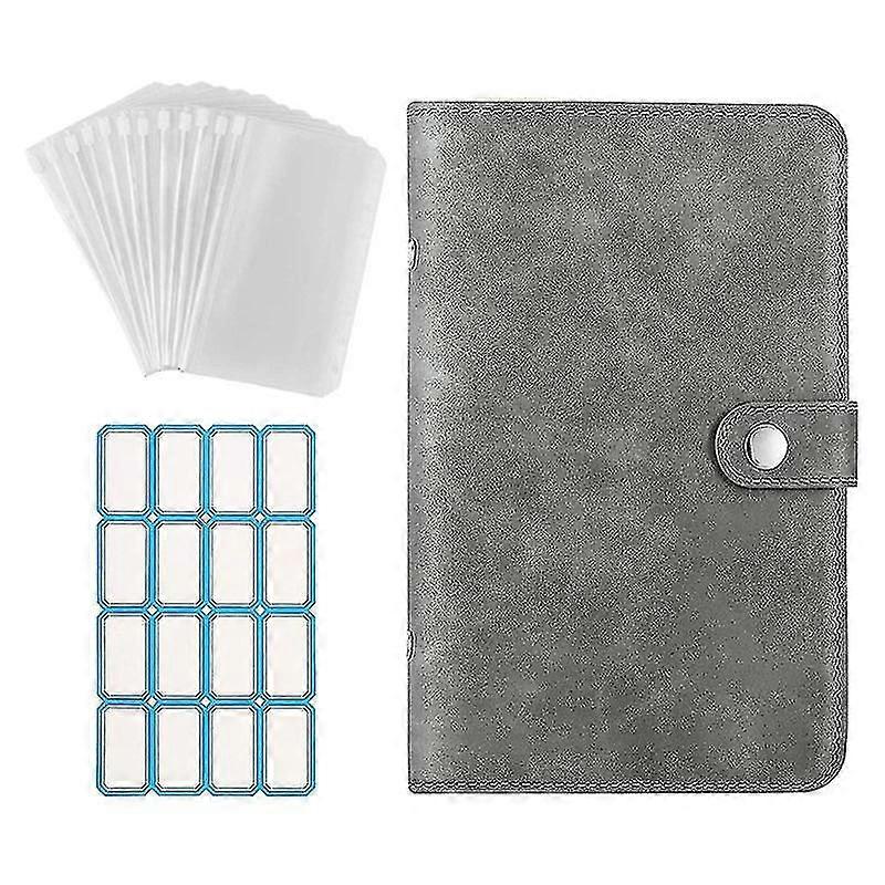 Binder Notebook Pu Leather Binder Notebook Folder With Label Sticker - (grey)