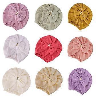 Newborn Baby Bowknot Hat Indian Cap Bonnet Beanies Warm Hats Hair Accessory for Baby Girls Infants Toddlers Little Kids Photograph Props Leather Pink