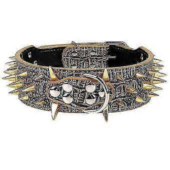 Dog Collar With Style And Substance, Genuine Leather Base, Golden Spikes For Protection, Heavy Duty D-ring For Safe Leash Attachment