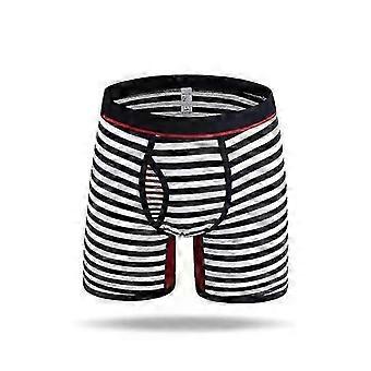 Cotton Quick Drying Antibacterial Men's Striped Long Boxer Briefs with Extended Inseam Waist, Multiple Sizes and Colours Available