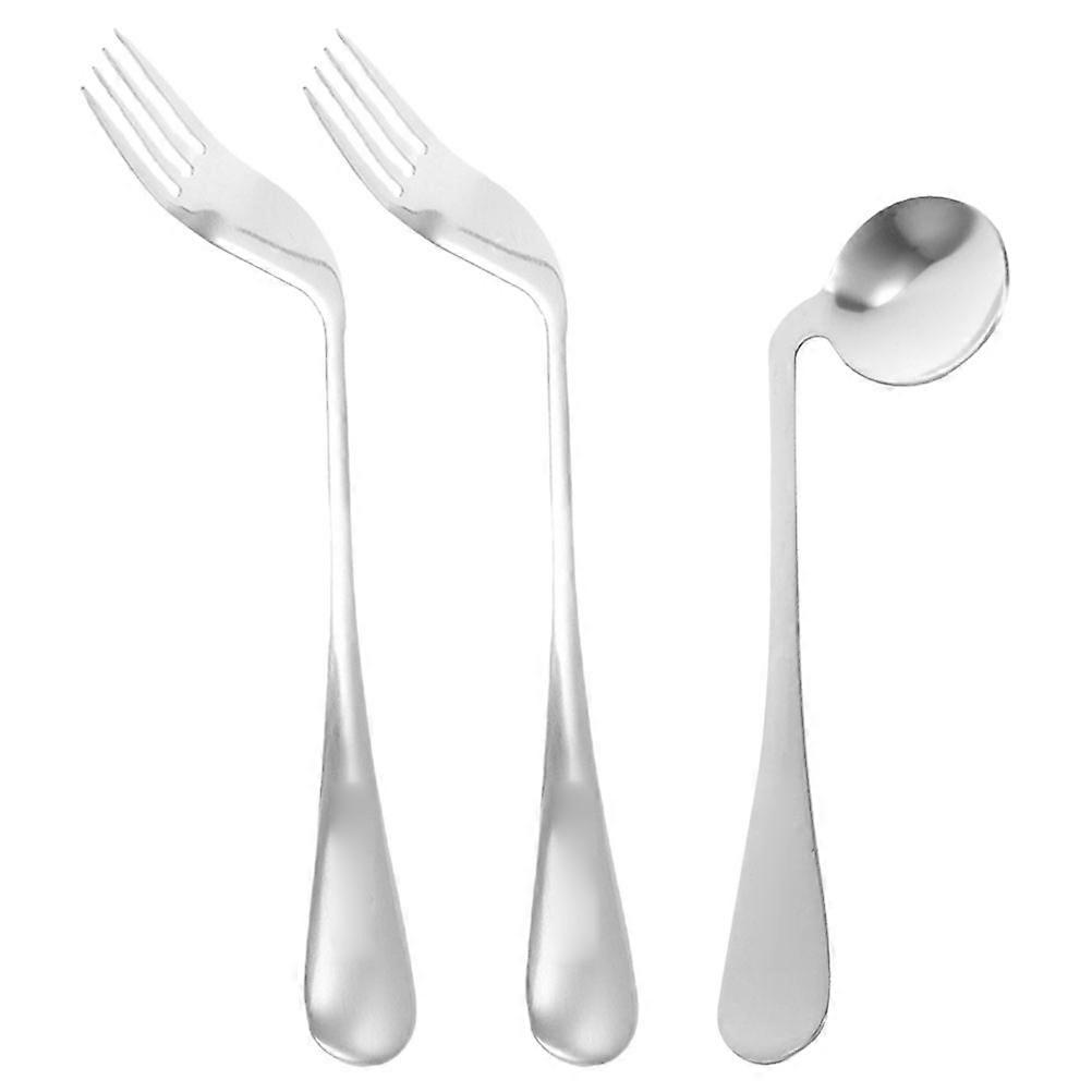 5Sets Angled Spoon and Fork for Feeding Elderly Ergonomic Lightweight Silver