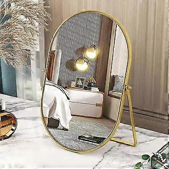 Gold Oval Makeup Mirror with Metal Frame - Portable, Single-Sided, Adjustable - for Vanity, Dresser, Living Room, Bedroom, Office