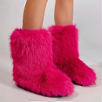 Faux Fox Fur Boots in Y2K Style, Fabric Upper with Plush Inner and Comfortable Sole, Cozy Winter Shoes for Women