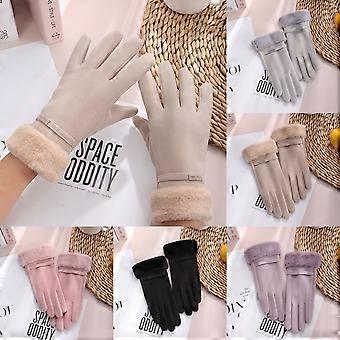 Women's Winter Gloves, Touchscreen Compatible, Thickened Plush Wrist, Wind Resistant, Warm Keeping, Solid Color for Outdoor Activities