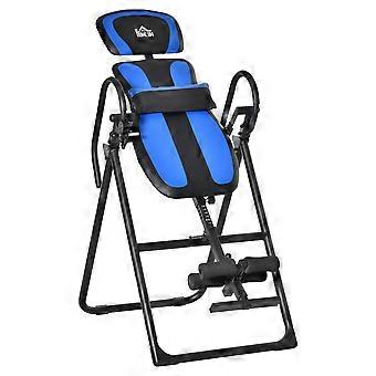 Foldable inversion table/gravity trainer with movable wheels and adjustable backrest, metal/ABS, black/blue, 132x71x145cm