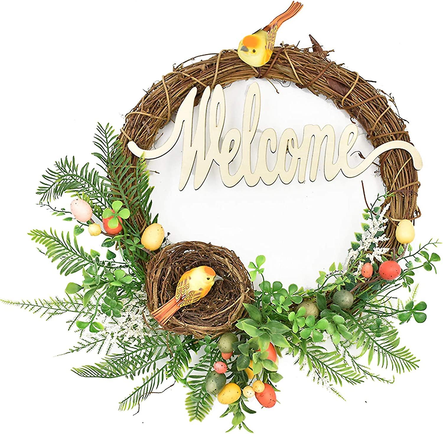 17 Inch Artificial Forest Wreath With Bird Nests, Easter Eggs, Spring Summer Wreath