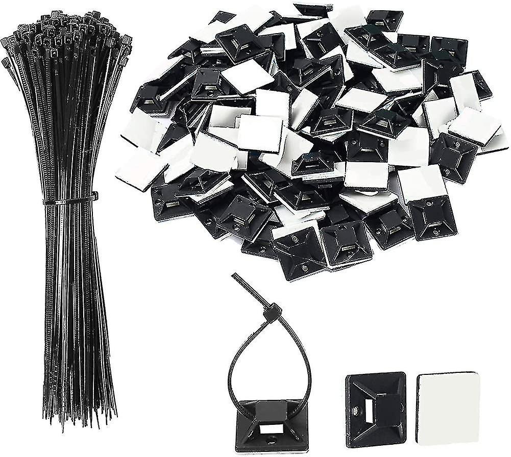 100 Pieces Adhesive Base For Cable Ties Black, Cable Tie Holder Self-adhesive