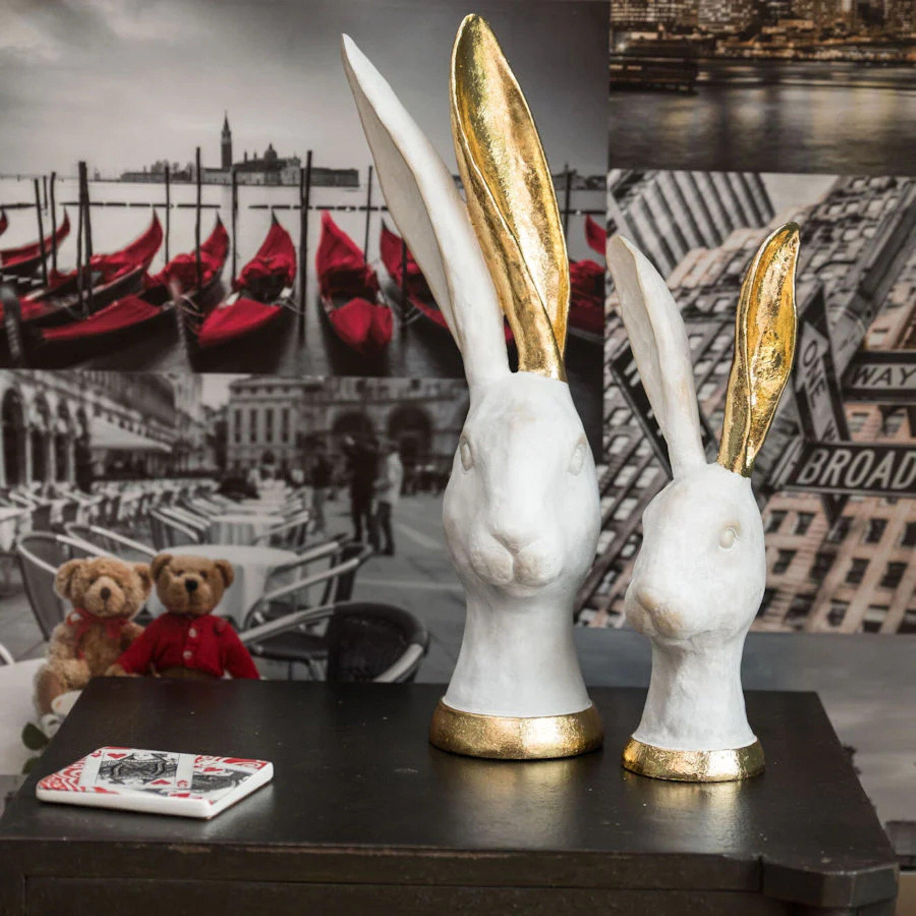 White And Gold Hares - Set Of 2 Figurine