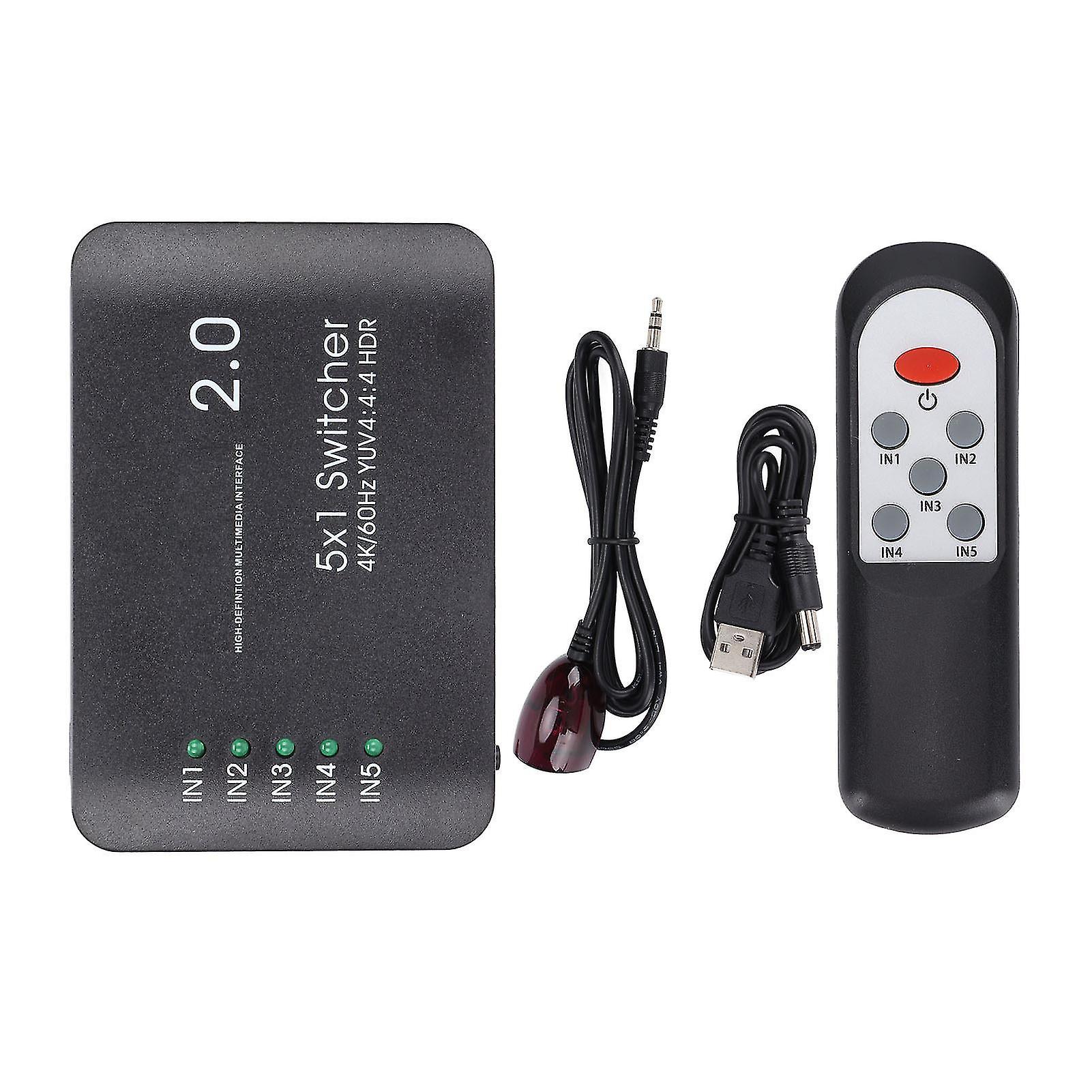 Hd Multimedia Interface Switch 5 Port 4k At 60hz Yuv 4:4:4 And Hdr Hub 2.0 Switcher With Ir Remote For One X Ps4 Pro