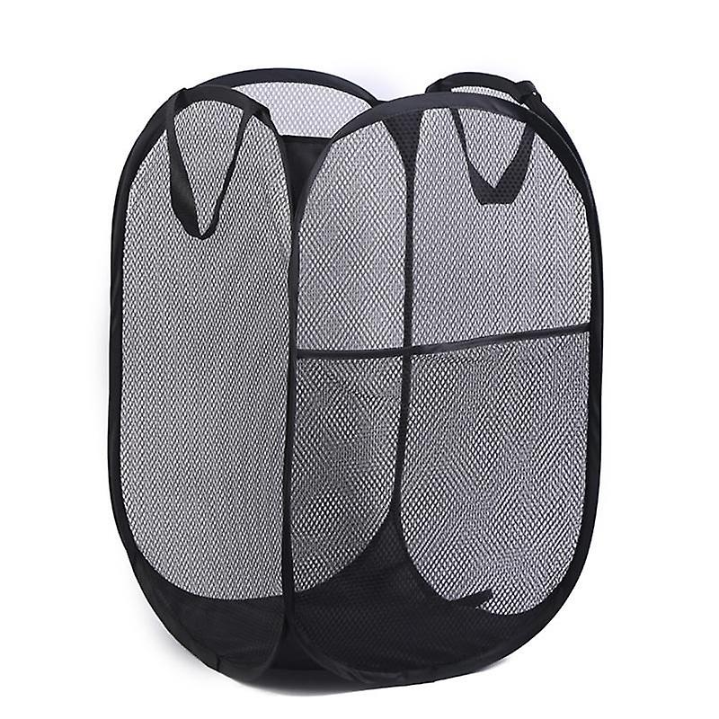 Folding Laundry Hamper Freestanding Polyester Space Saving Mesh Laundry Basket Household Supplies
