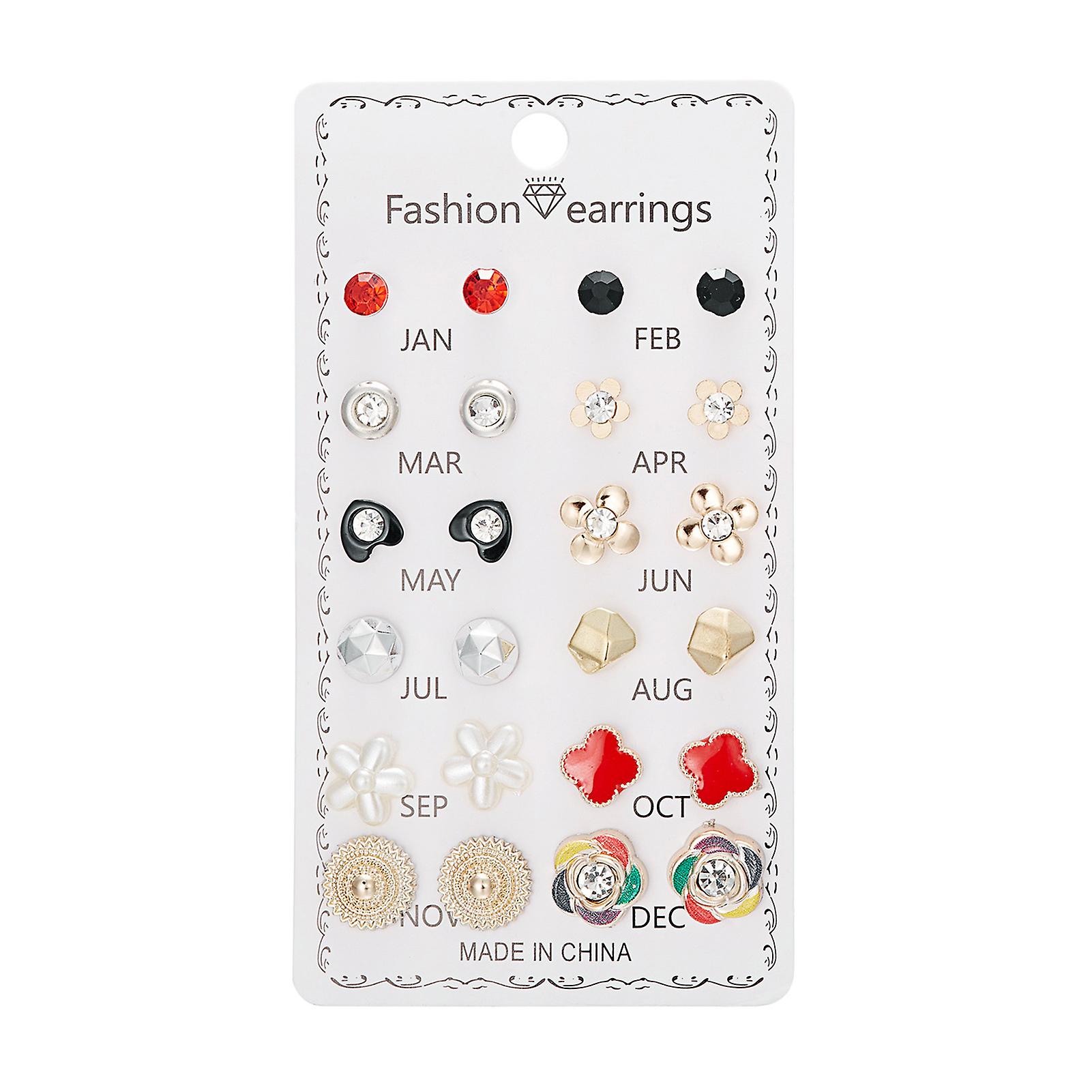 Fashion Flower Rhinestone Ear Studs with 12 Pairs, All-match Delicate Statement Earring, for Party Wedding