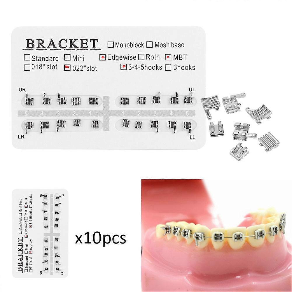 10 Packs Dental Orthodontic Metal Brackets – Mini Roth Slot .022 With Hooks 3-4-5, 20pcs Per Pack