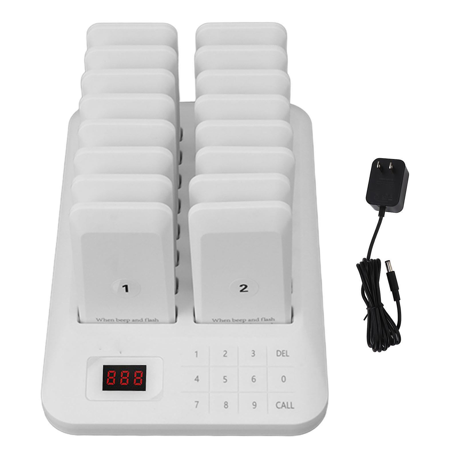 16-Pager Wireless Calling System with Keypad, 800m Range, White US Plug (100-240V)