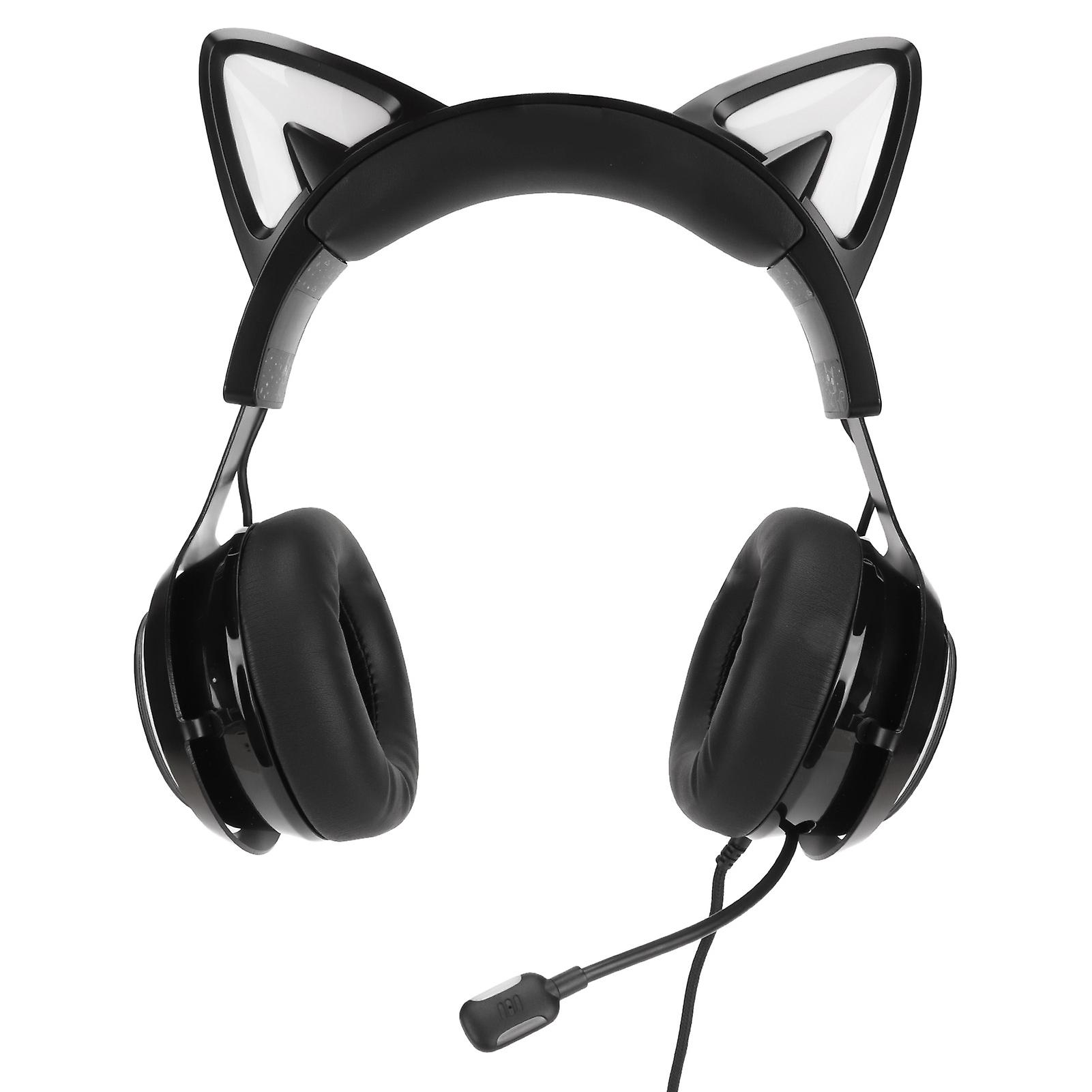 Gaming Headset 8 Color Light Effects 3 Sound Modes 3.5mm USB Cat Ear PC Gaming Headphones Black