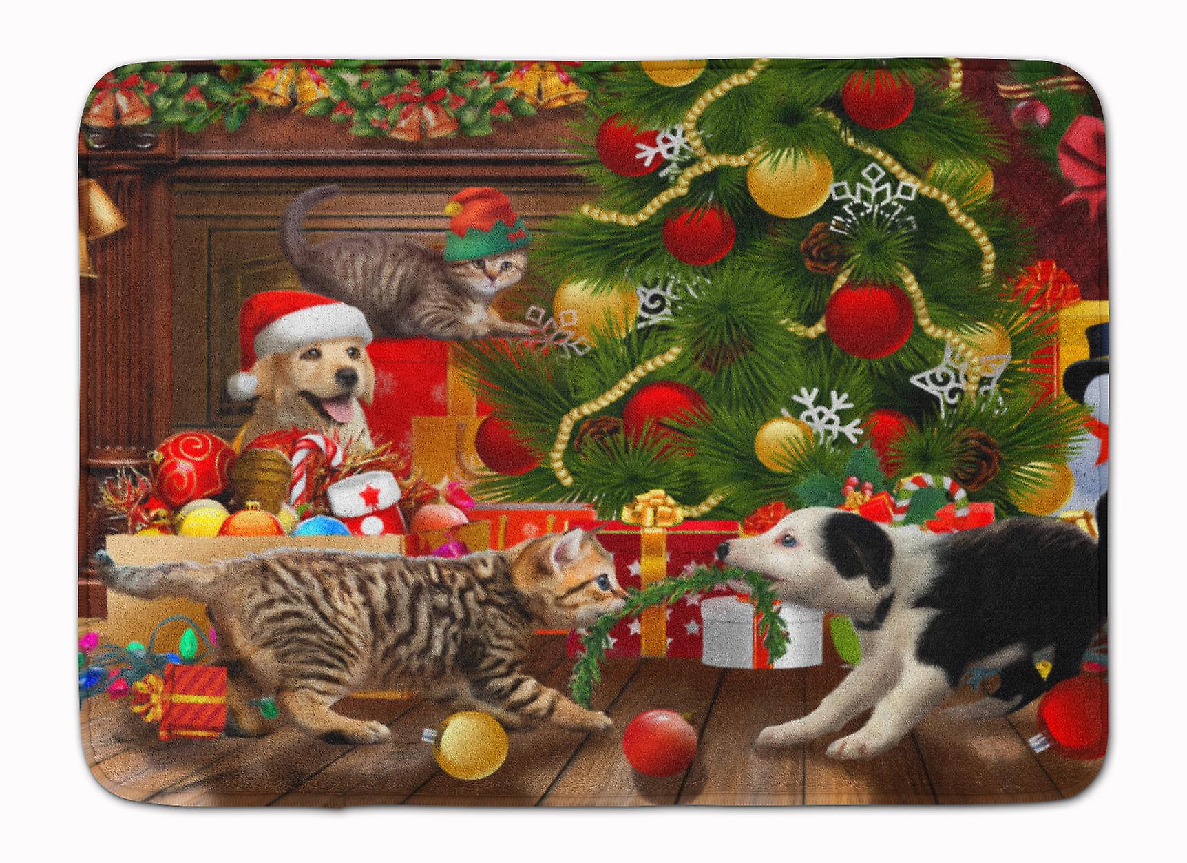 Caroline`s treasures de vacanță un pic de crăciun fun galben lab machine lavabile memory foam mat multi culoare 19 x 27