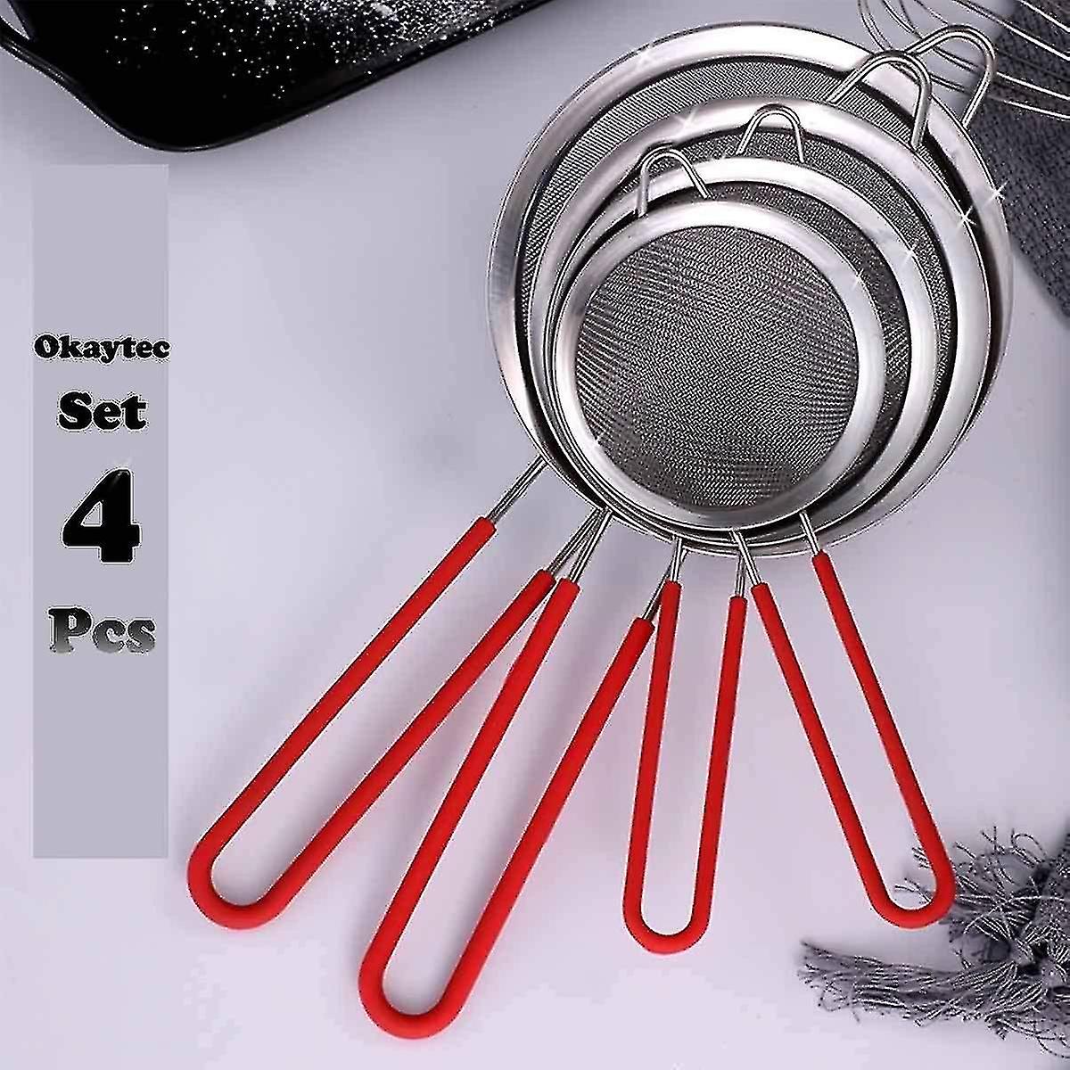 4-Piece Stainless Steel Fine Mesh Kitchen Sieve Set