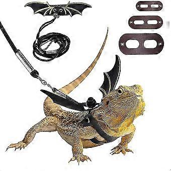 3 In 1 Adjustable Leather Bearded Dragon Reptile Harness With Cool Wings