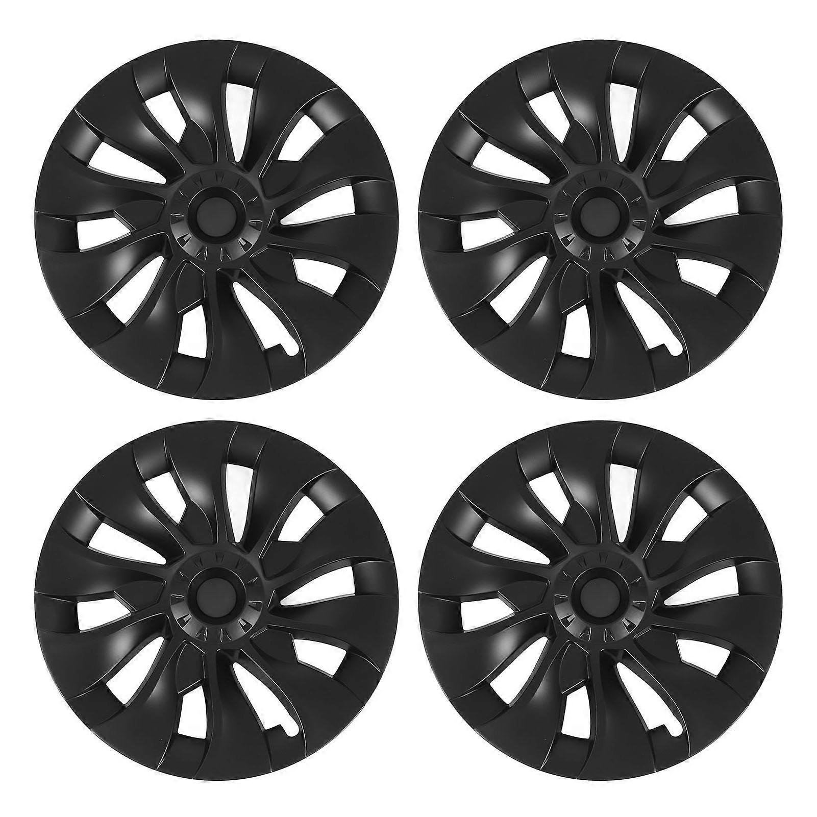 4 Stück Radnabenkappe 18 Zoll Radnabe Full Wrap Felgenabdeckung Trim Protector Ersatz für Tesla Model 3 2017 bis 2023 Mattschwarz E2U111