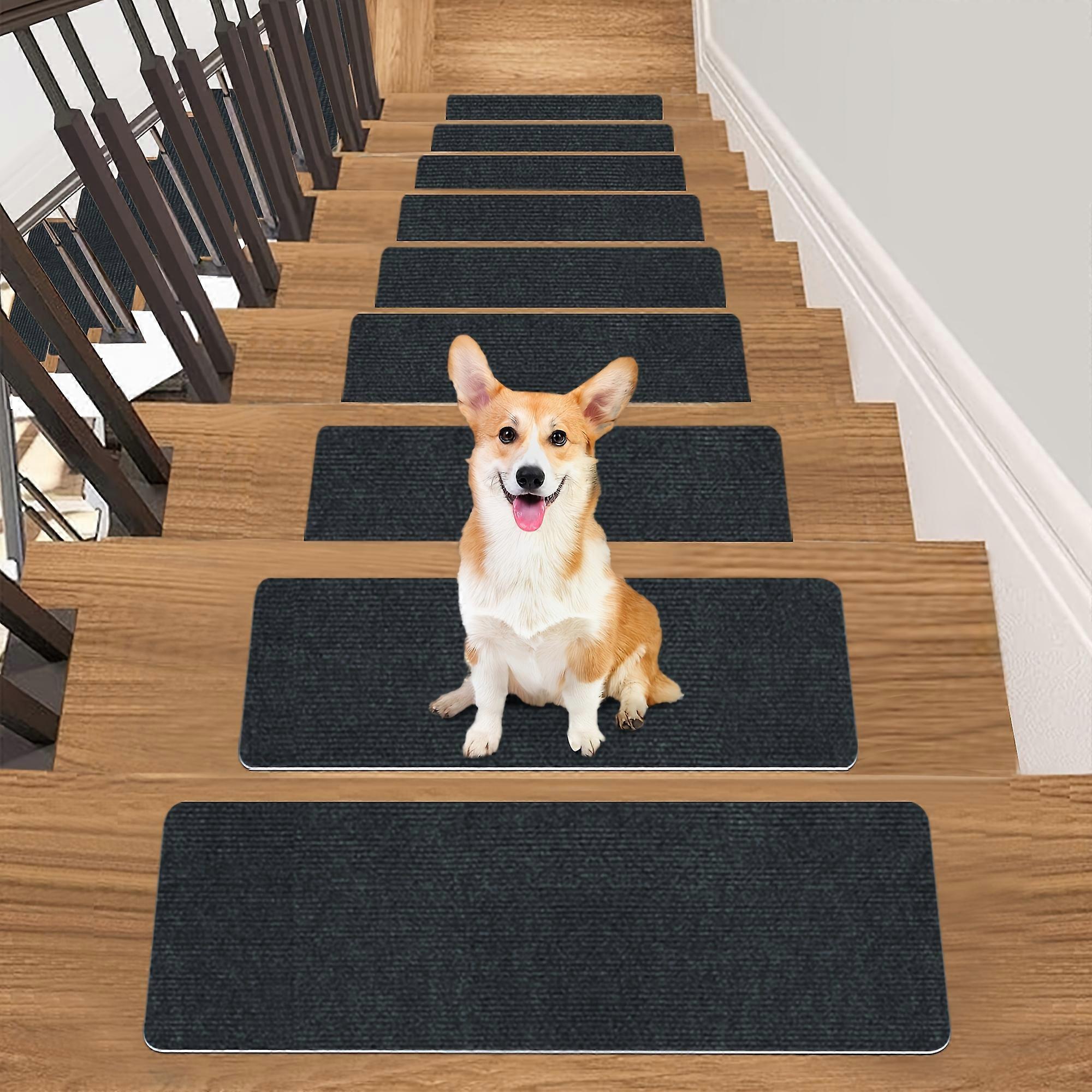 15pcs Reusable Extra Grip Non-Slip Self-Adhesive Stair Treads for Hardwood Steps Indoor - Soft 100% Polyester Fiber, Easy to Clean, Durable, and Long-
