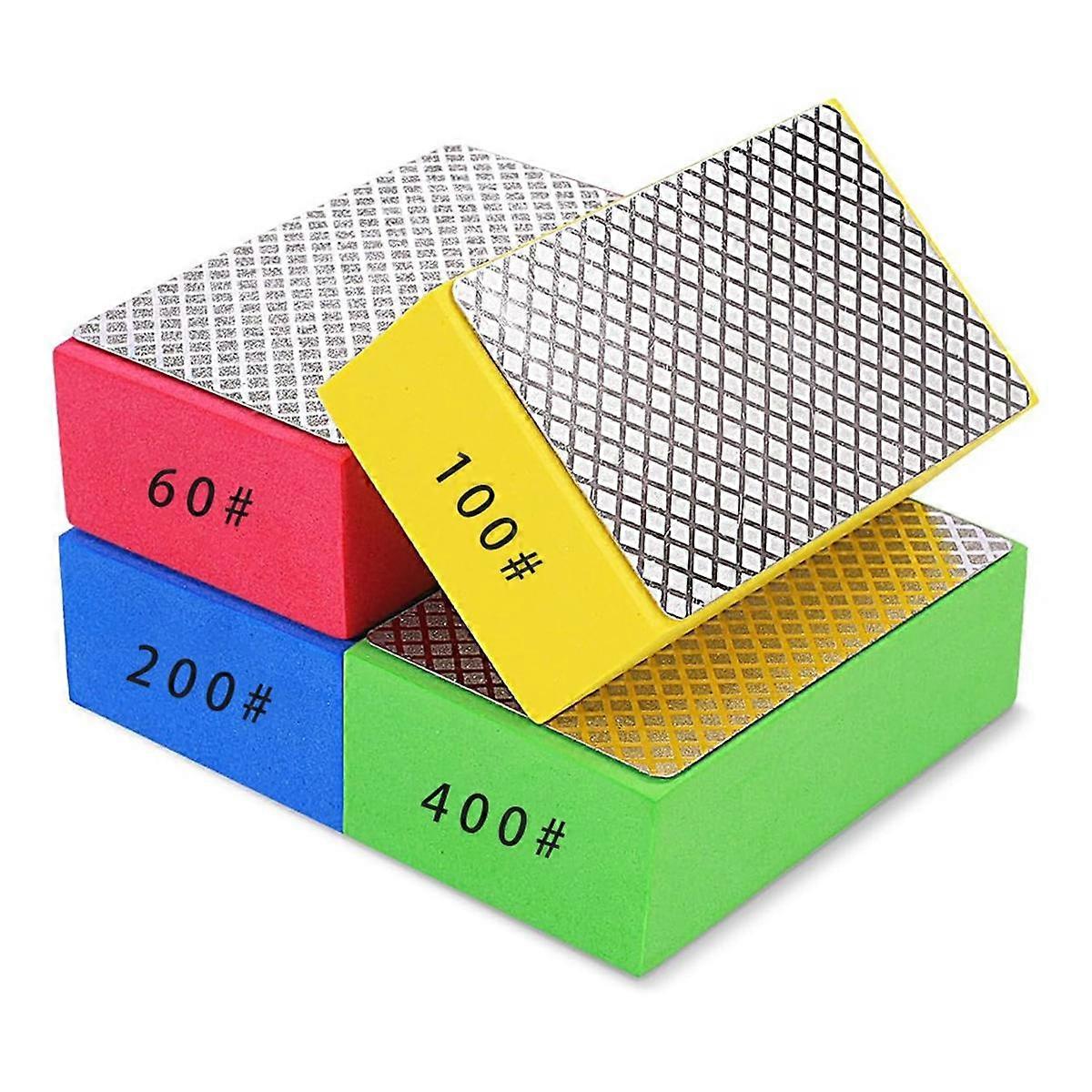 4 حزمة الماس منصات تلميع اليد، الماس تلميع منصات الخشب بلاط الزجاج الحجر (60/100/200/400 الحصباء)