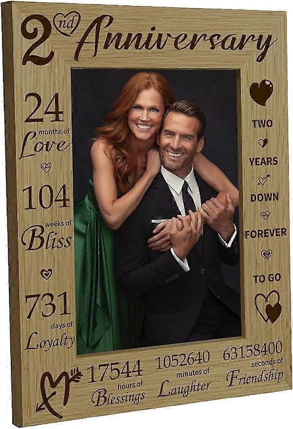 2nd Anniversary Picture Frame Wood Photo Frames Engraved Display Wooden Tabletop Postcard Frame 4x6inch