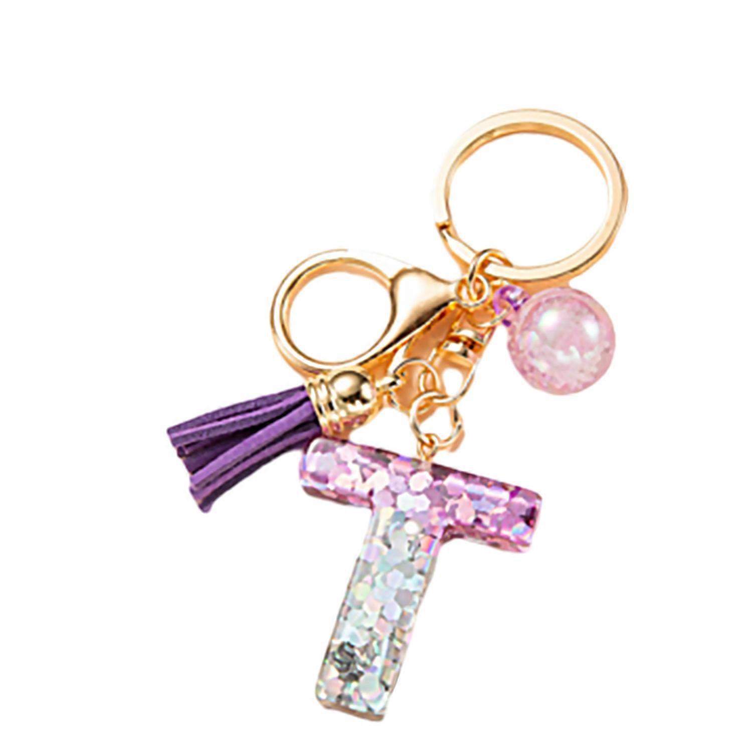 Initial Letter Charm Keychain with Tassel Shiny Heart-Shaped Sequins Letter Cup Charm Keychain Resin