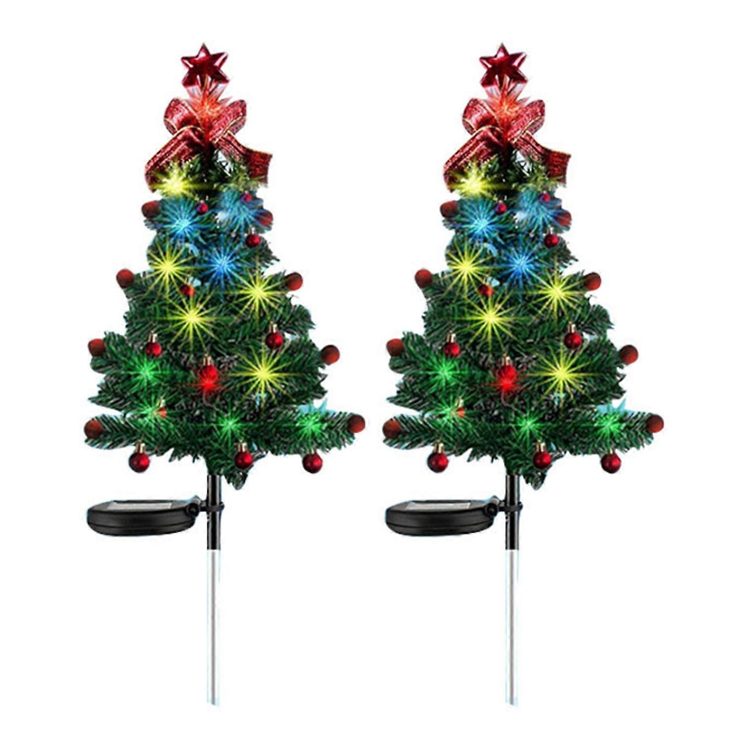 2 Pcs Christmas Lawn Light Christmas Tree Shape Solar Light LED Automatic Energy-saving Waterproof