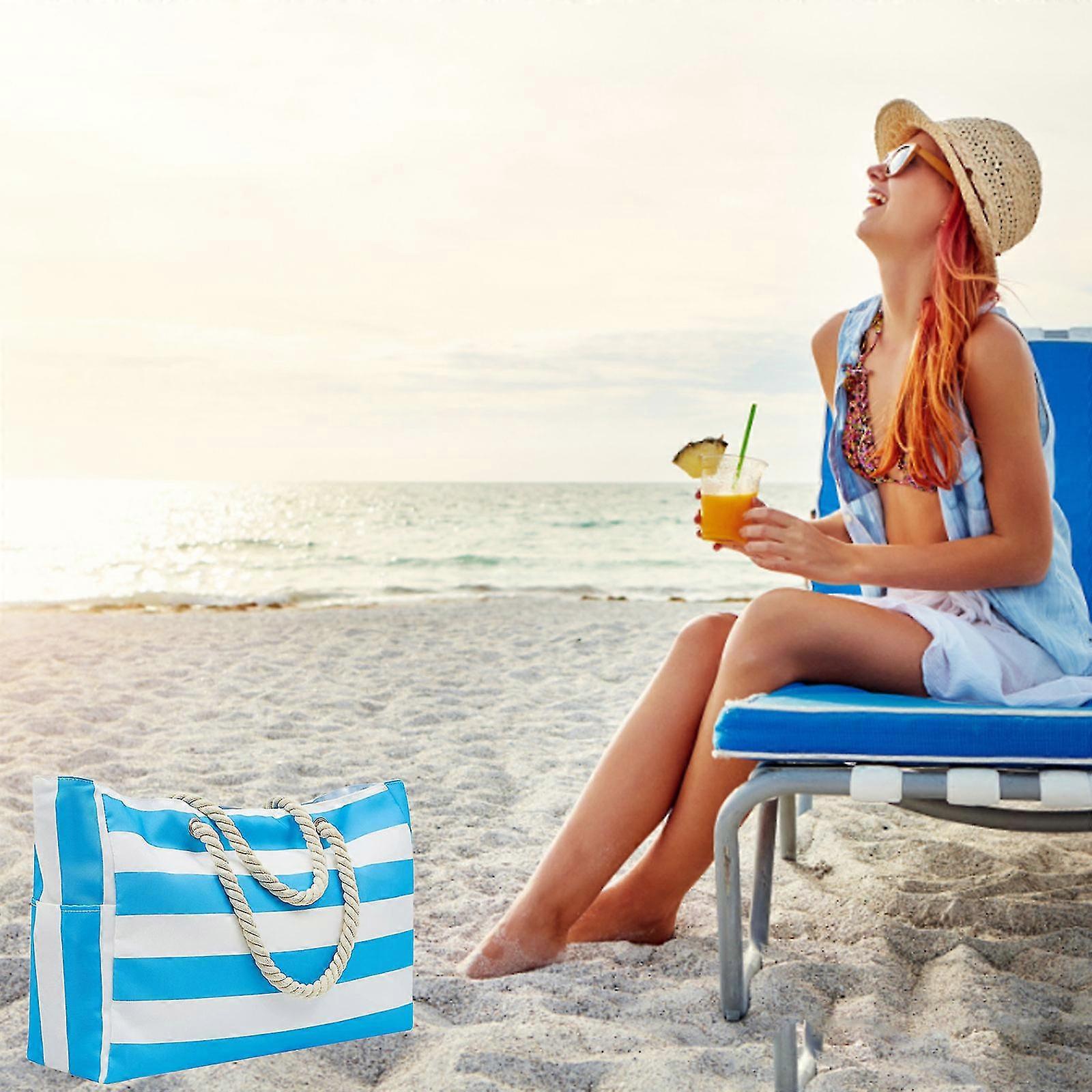 Borsa da spiaggia grande e borsa da piscina con cerniera, borsa da spiaggia oversize impermeabile al 100% con tasca