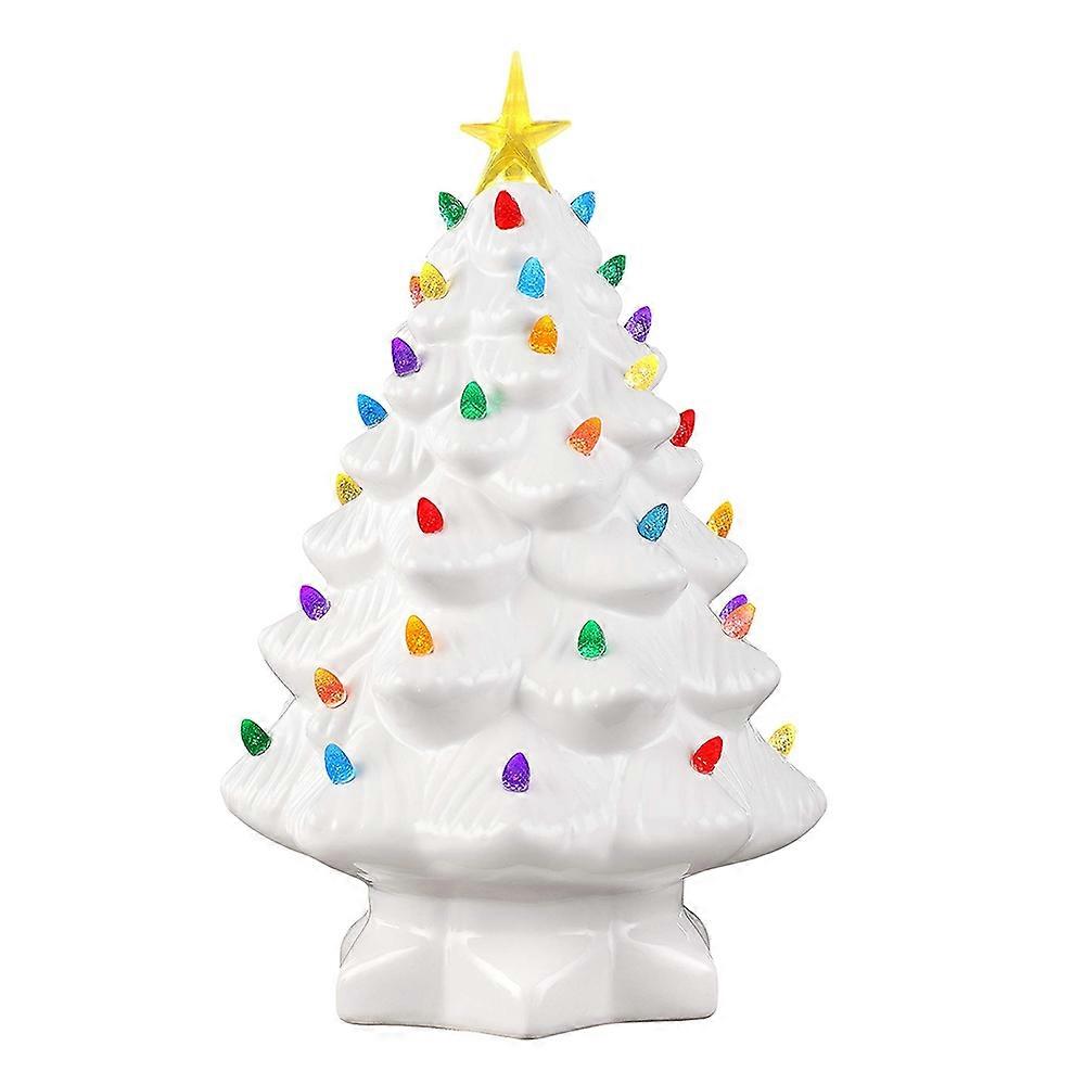 10cm LED Christmas Tree Ornaments Resin Tabletop Christmas Decorations with Multicolored Lights - Wh
