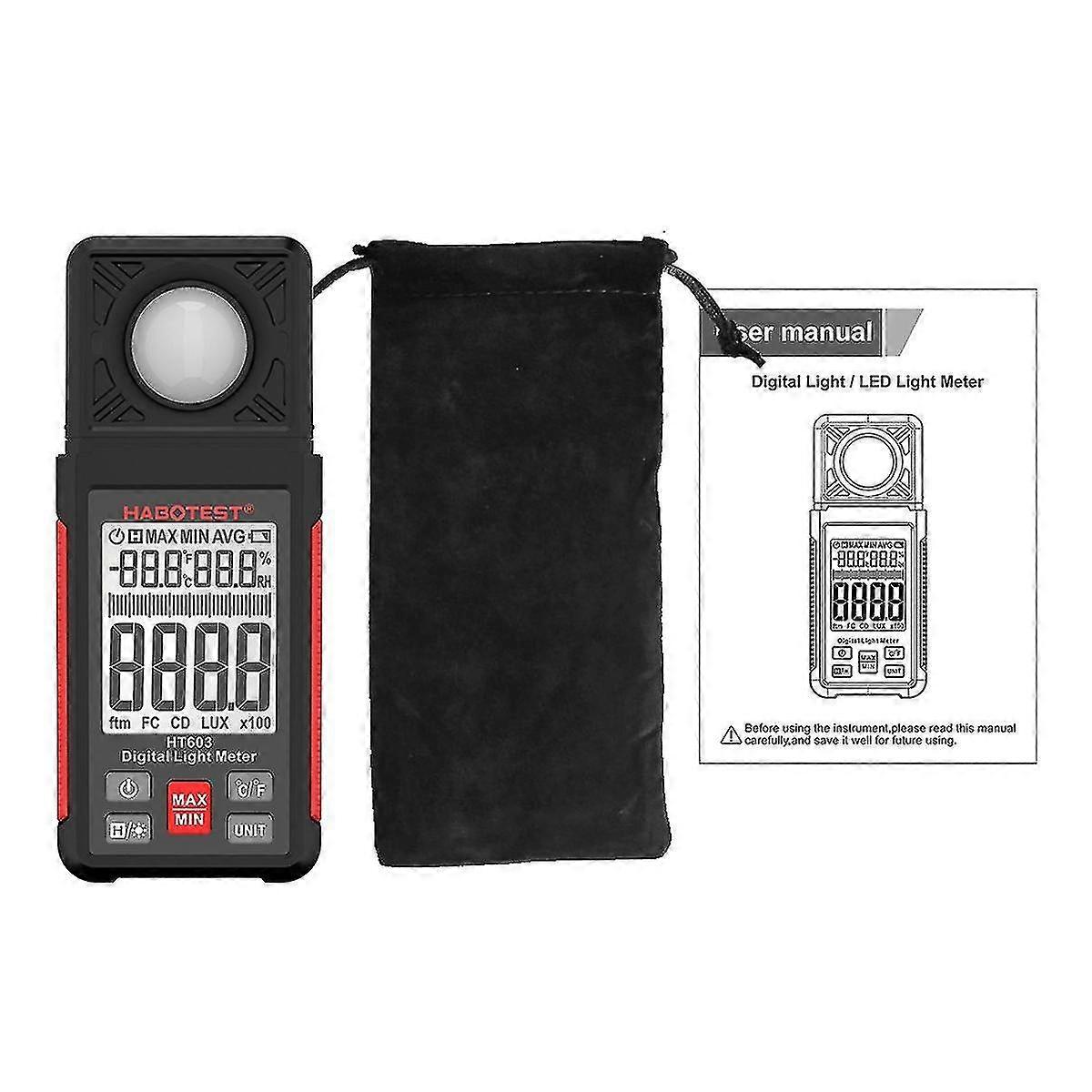Ht603 Lcd Display Humidity and Temperature Meter Digital Meter Light Meter 200,000 Digital Illuminan