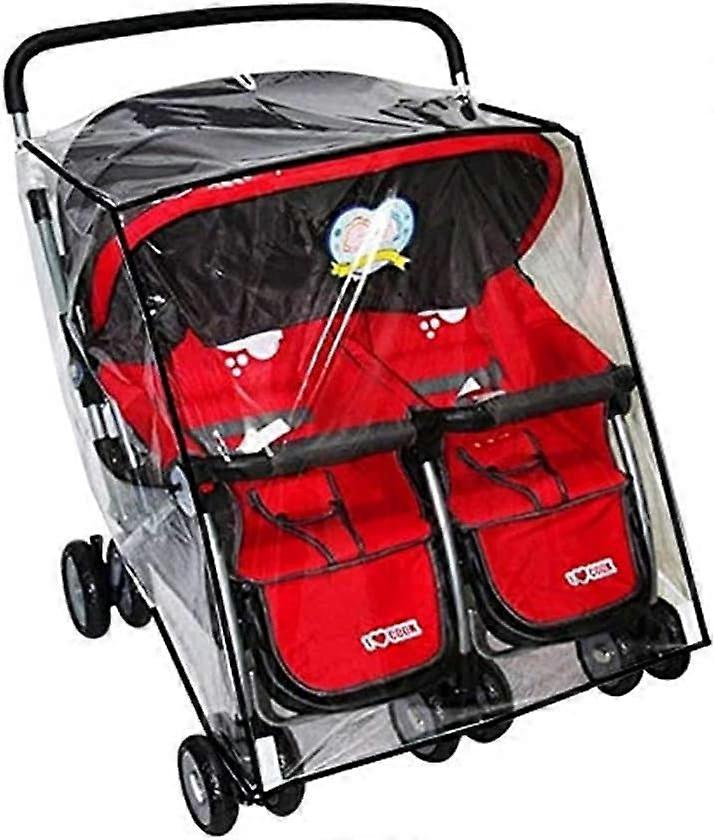 Universal Twin Stroller Side by Side Rain Cover Clear PVC Waterproof Dustproof Windproof for Double Landa Stroller