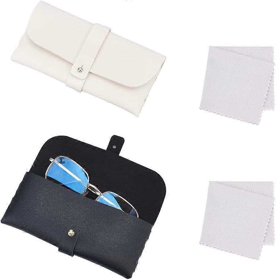 2 Pcs PU Leather Glasses Case Smooth Surface Soft Material Wallet-Style Design Sunglasses Case Practical and Beautiful Horizontal Plate Rectangular Ey