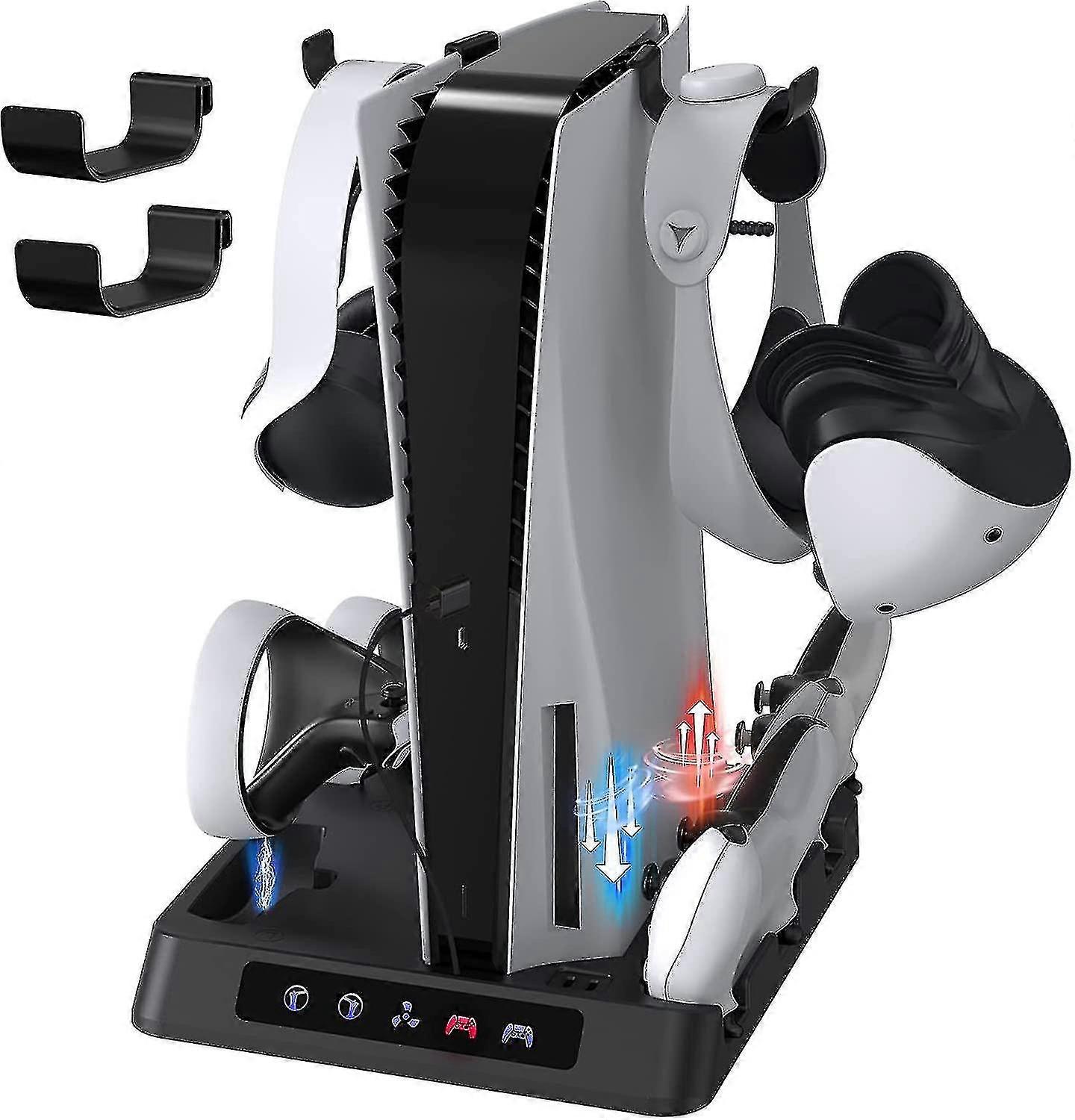 Charging Stand For Ps5 And Ps Vr2, Vertical Stand With Cooling Fan And Dual Controller Charging Station