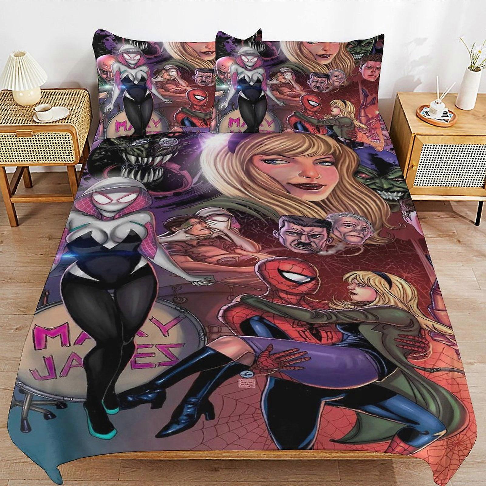v2537  Bed Sheets Bedding Spider-Man Bedding Sets Ultra Soft Skin-Friendly Duvet Cover 3 Piece, Cute Comforter Cover Bed Set for Boys Girls Kids ( 1 D