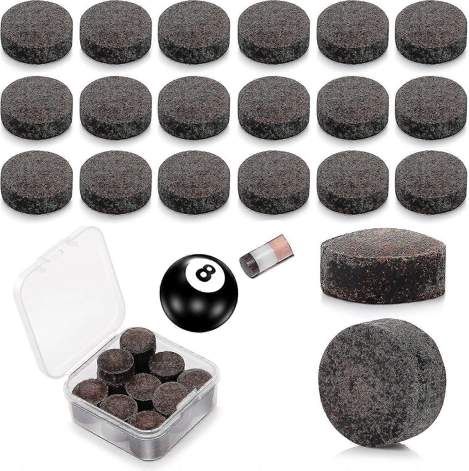 20 Pieces Pool Cue Tips, 13mm Billiard Pool Stick Tips Pool Cue Tips Replacement Kit With Storage Box For Pool Cues And Snooker Leather Brown