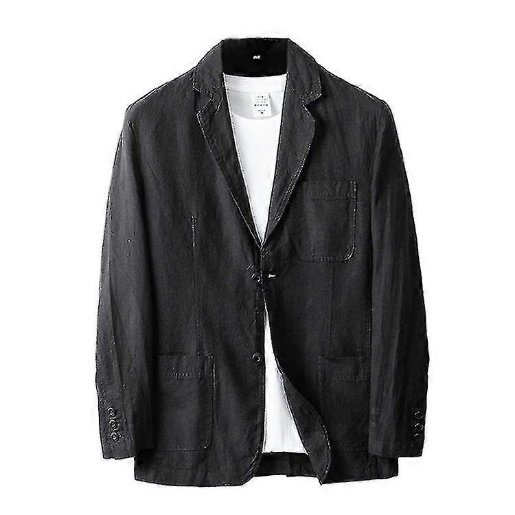 Herren Leinen Blazer Leichte Jacke Mantel Zwei Knöpfe-xdd