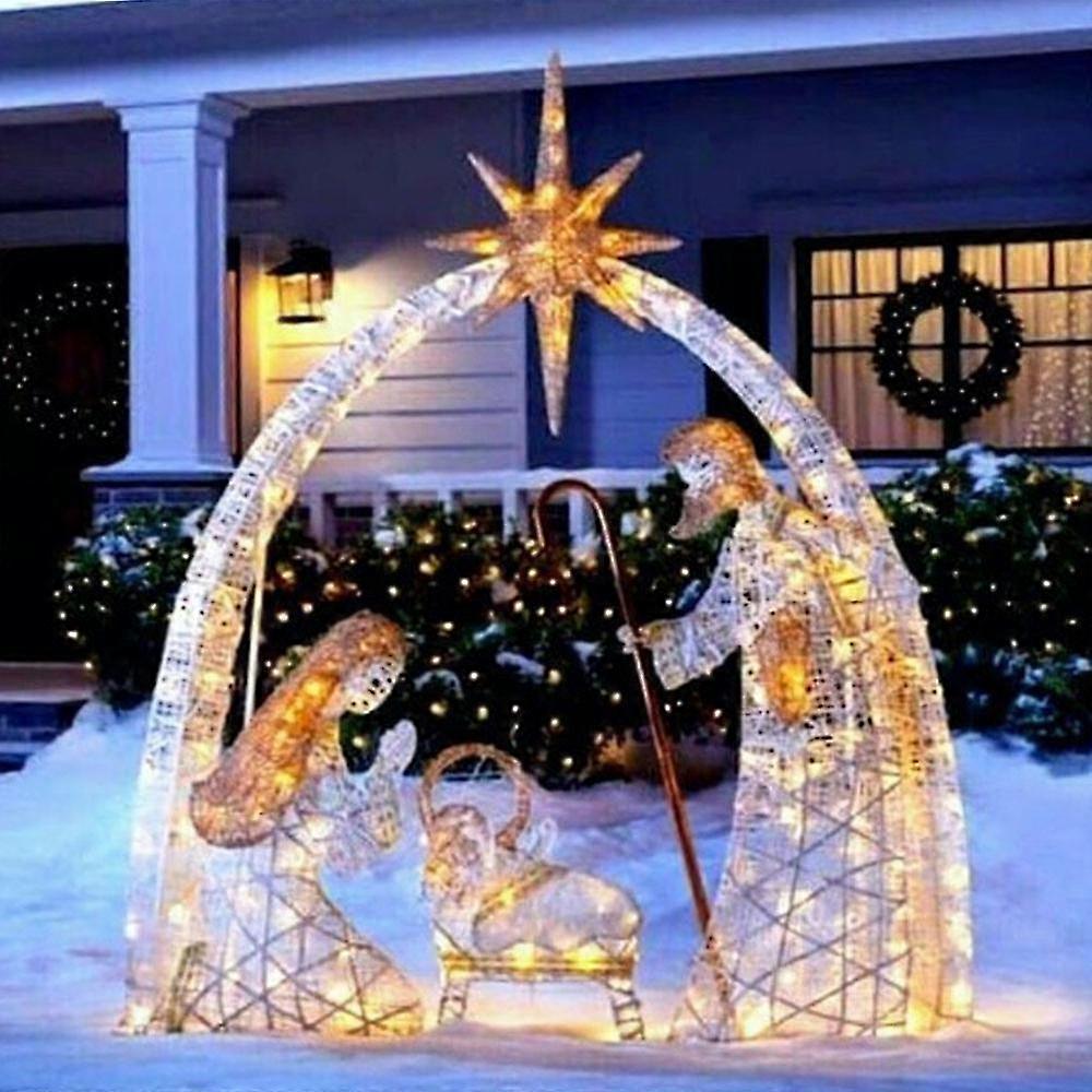 Christmas Party Props Light Up Nativity Scene Silhouette Sets For Indoor Outdoor Ornaments Home Decoration