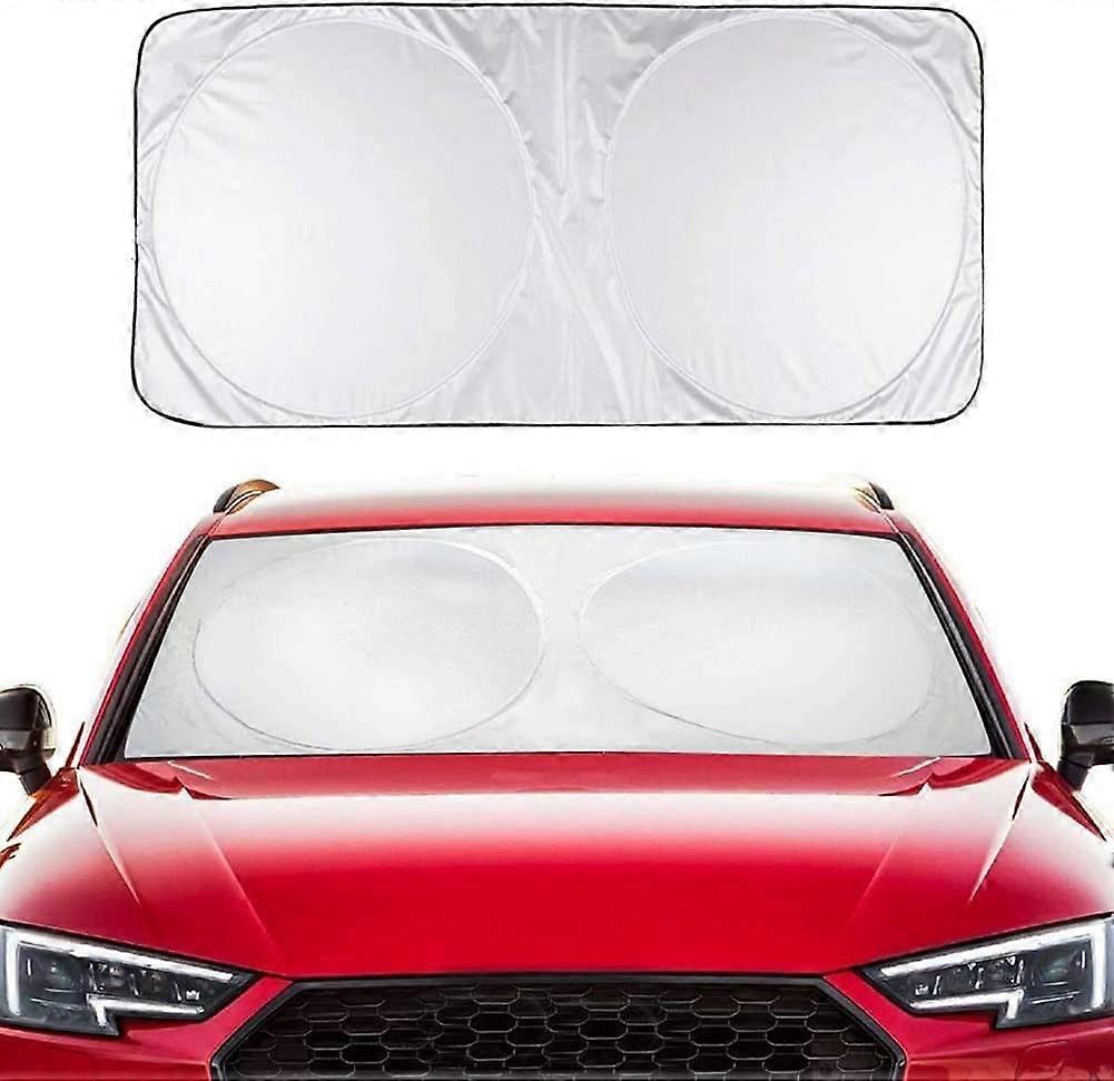 Car sunshade with double circle for car front windshield, UV protection, for most vehicles White160 * 86cm/63 * 34 inchs