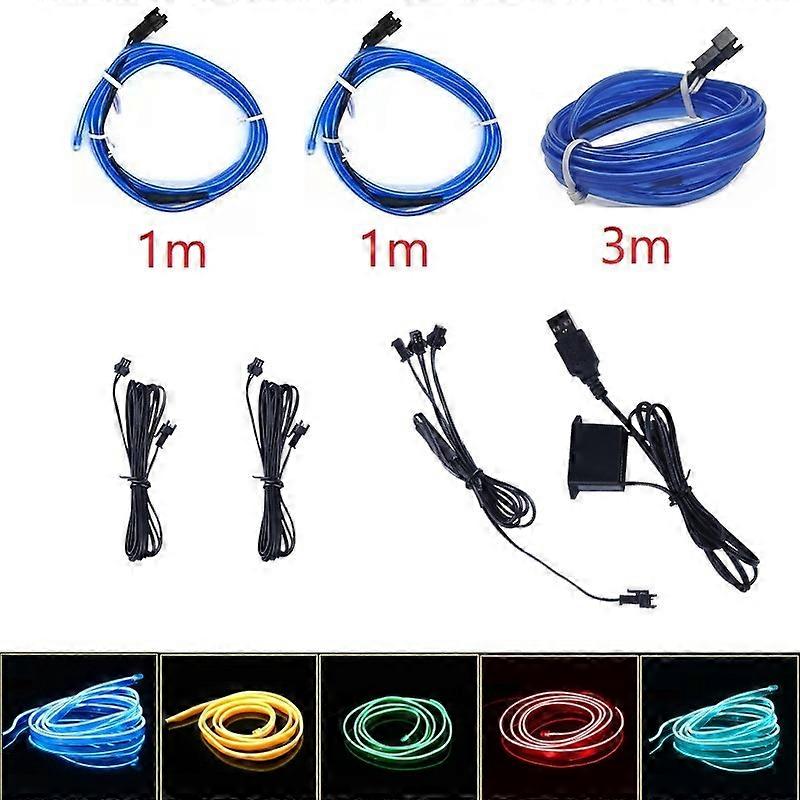 3 In 1 Car Atmosphere Lights USB LED Lights Strip For Auto Interior Decorative Ambient Dashboard Neon Lamp
