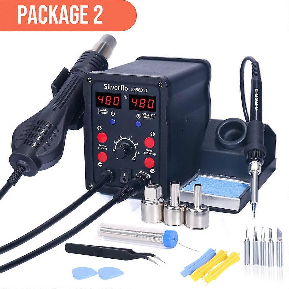 Silverflo 8586D Soldering Station 2 IN 1 Hot Air Gun Solder Station with 2 Digital display,10-Minute Sleep Mode for SMD Rework